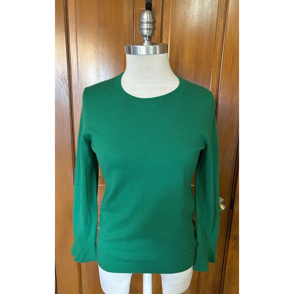 $95 Talbots Small Petite Lambswool Blend Sweater Kelly Green Tulip Sleeves *Note